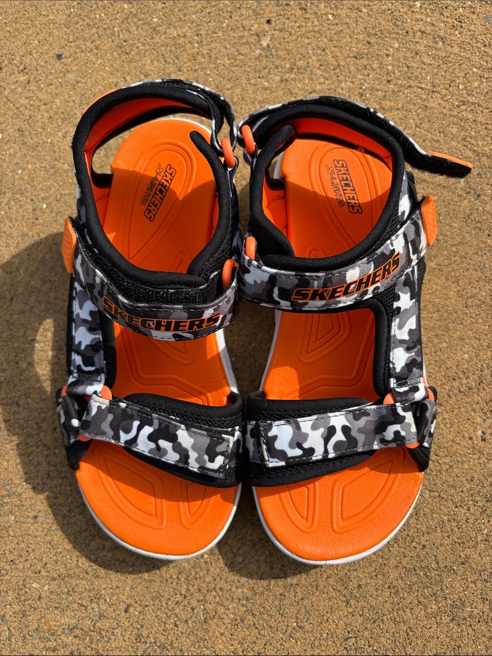 Sketchers S Lights Hypno-splash Orange Camo Boys Sandals Size 3